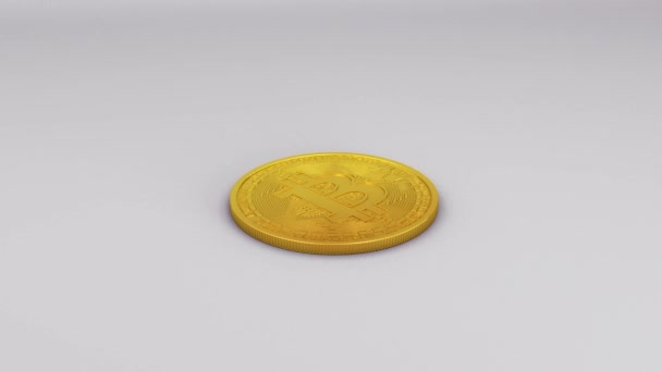 Bitcoin Btc が白い背景に分離されました レンダリング Cryptocurrency ゴールデン コインは 白で隔離記号ゴールド デジタル通貨ビットコイン 3次元等尺性物理ビット — ストック動画