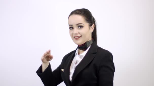 Stewardessa Piękne Strzał Studio Mucha Kobieta Stewardesa — Wideo stockowe