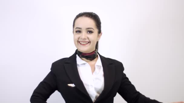 Bella Hostess Studio Girato Con Donna Assistente Mosca — Video Stock