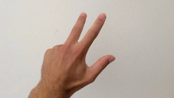 Handfläche Des Weißen Mannes Ausgestreckte Handfläche Hand Auf Weißem Hintergrund — Stockfoto