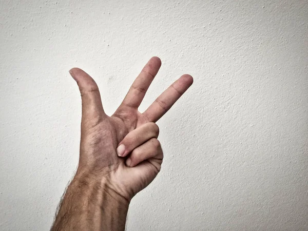 Palma Del Hombre Blanco Palma Extendida Mano Sobre Fondo Blanco — Foto de Stock