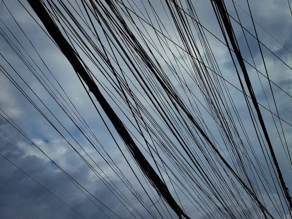 Лінії Електропередач Хмарне Небо Фон Тонування — стокове фото