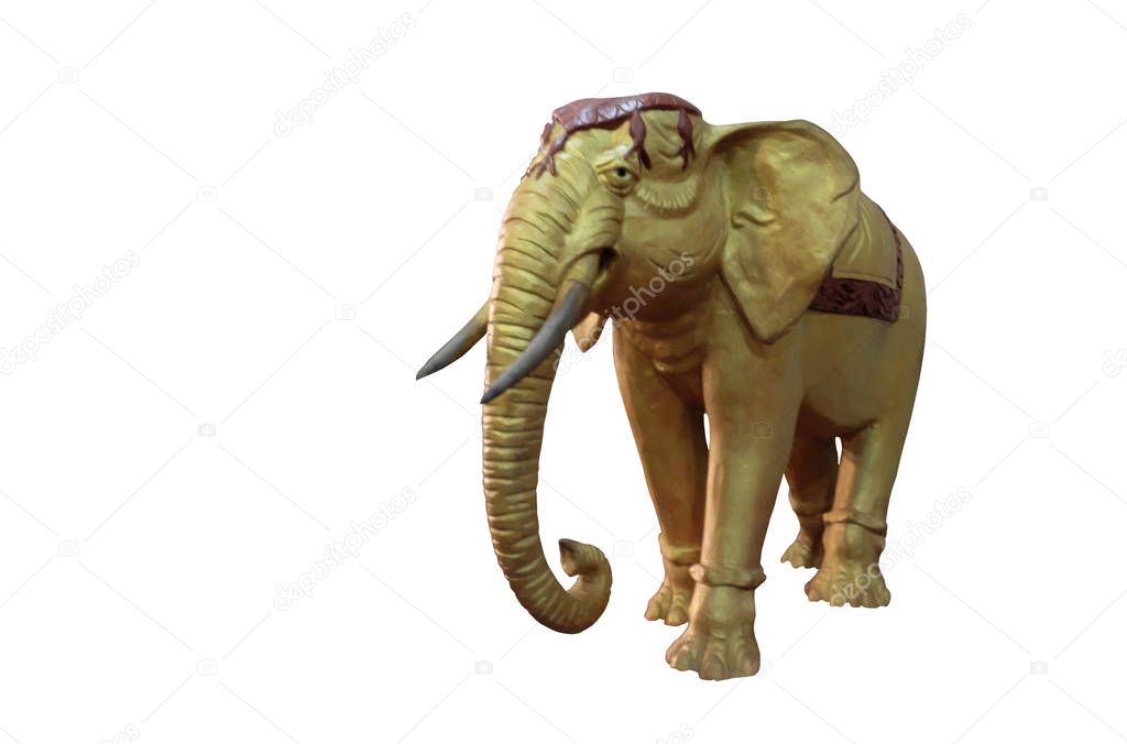 Gilded sculpture of an Indian elephant. Isolated White background.