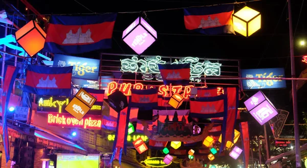 Siem Reap Camboja 2018 Pub Street Night City Lights Camboja — Fotografia de Stock