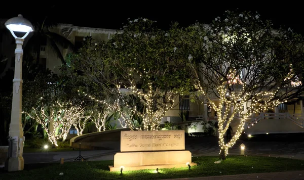 Siem Reap Cambodja December 2018 Bloeiende Bomen Versierd Met Verlichting — Stockfoto