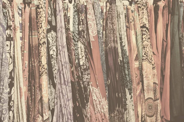 Large Number Colorful Shawls Patterned Textiles Background — Stock Photo, Image