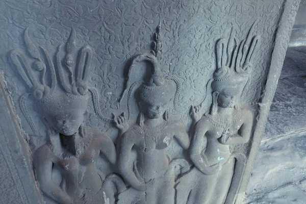 Antike Ornamente Den Wänden Des Angkor Tempelkomplexes Wandkunst Hinduistischer Tempel — Stockfoto