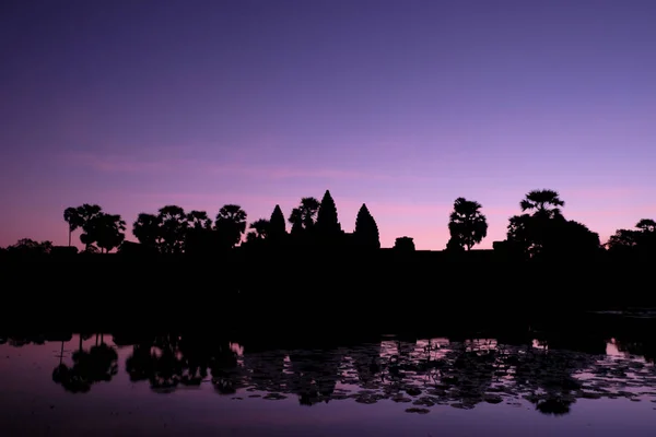 Güzel Görünüm Silhouette Angkor Wat Içinde Kamboçya Içinde Sunrise — Stok fotoğraf