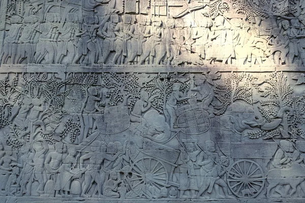 Mittelalterliches Basrelief Der Wand Des Kambodschanischen Tempels Die Kunst Der — Stockfoto