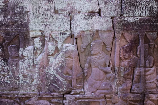 Mittelalterliches Basrelief Der Wand Des Kambodschanischen Tempels Die Kunst Der — Stockfoto