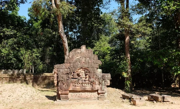 Starodávný Prvek Výzdoby Opuštěného Khmerova Chrámu Starověké Zříceniny — Stock fotografie