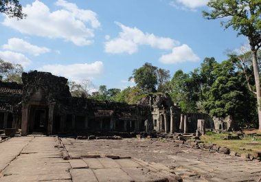 Kamboçya ormanında antik Preah Khan tapınak kompleksi kalıntıları.