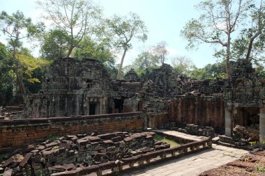 Kamboçya ormanında antik Preah Khan tapınak kompleksi kalıntıları.