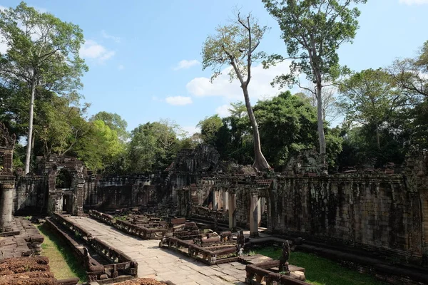 柬埔寨丛林中古老的柏阿汗神庙建筑群的废墟 — 图库照片