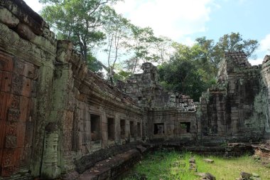 Kamboçya ormanında antik Preah Khan tapınak kompleksi kalıntıları.