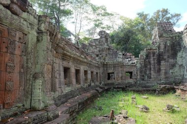 Kamboçya ormanında antik Preah Khan tapınak kompleksi kalıntıları.