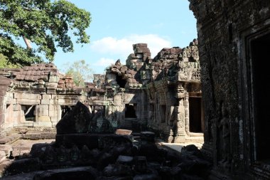 Kamboçya ormanında antik Preah Khan tapınak kompleksi kalıntıları.