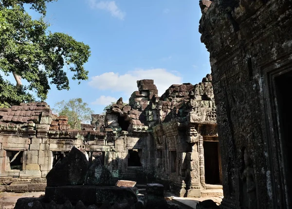 Kamboçya ormanında antik Preah Khan tapınak kompleksi kalıntıları.