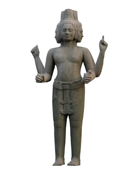 Індуїстське Божество Чотирма Руками Чотирма Обличчями Стародавня Статуя Ізольований Біле — стокове фото