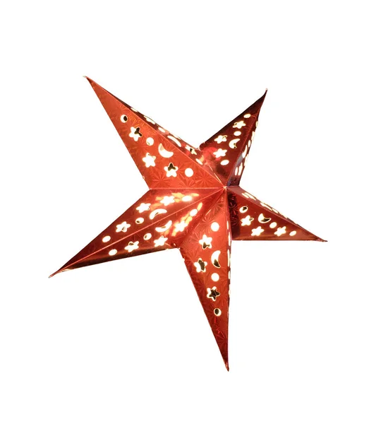 Lanterna Decorativa Forma Uma Estrela Estrela Vermelha Isolada Sobre Fundo — Fotografia de Stock