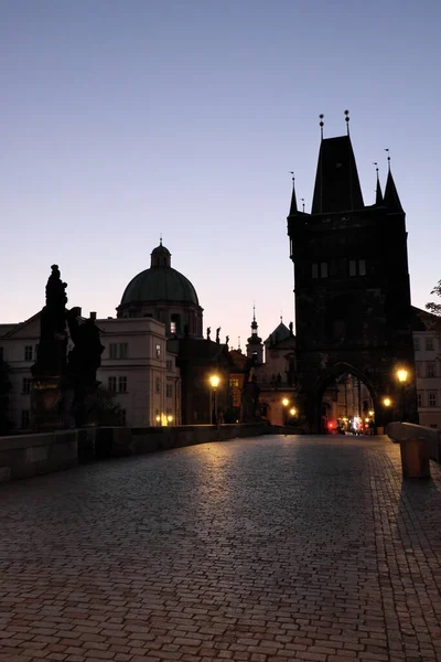 Morgenhimmel Über Der Karlsbrücke Prag Antike Architektur Der Abenddämmerung — Stockfoto