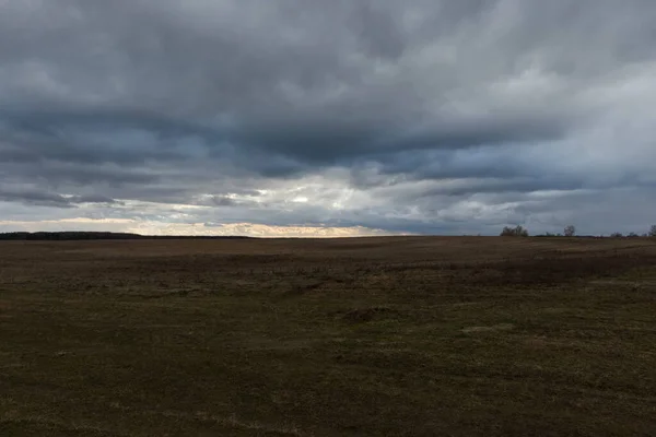 Gloomy Steppe Landscape Beautiful Cloudy Sky Field — Stock Photo, Image