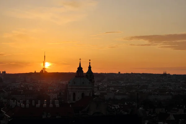 Úsvit Nad Prahou Městský Panorama Starověkého Evropského Města Soumraku — Stock fotografie