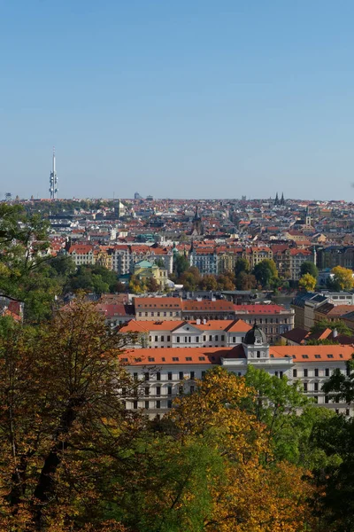 Blick Auf Prag Durch Die Äste Der Herbstbäume — Stockfoto