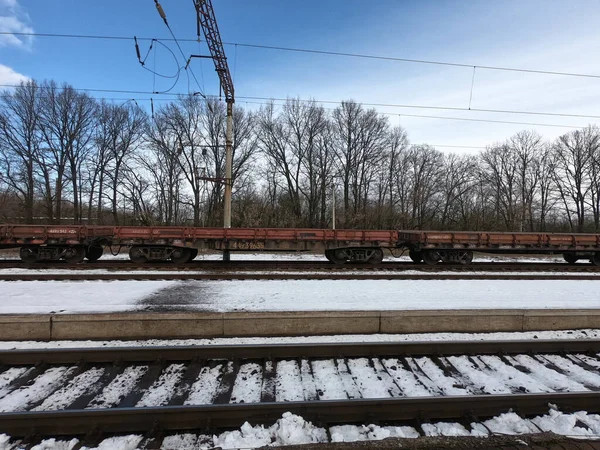 Plataformas Ferroviárias Carga Estação Dia Ensolarado Inverno — Fotografia de Stock