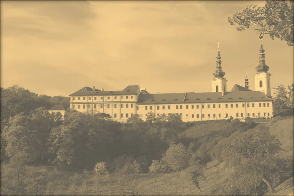 Strahov Monastery Fall Day Autumn Landscape Monochrome Image Frame — Stock Photo, Image