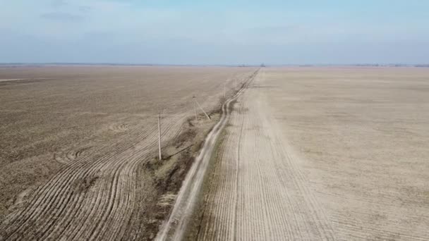 Camino Tierra Entre Campos Cultivo Vista Aérea Paisaje Campos Cultivables — Vídeo de stock