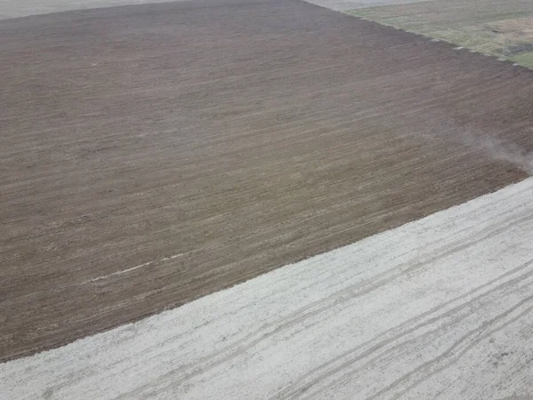 Partially Plowed Agricultural Field Aerial View Agricultural Field Arable Land — Stock Photo, Image