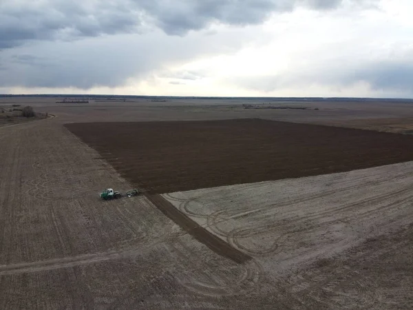 Landmaschinen Auf Dem Feld Luftaufnahme Landwirtschaftliche Arbeit — Stockfoto