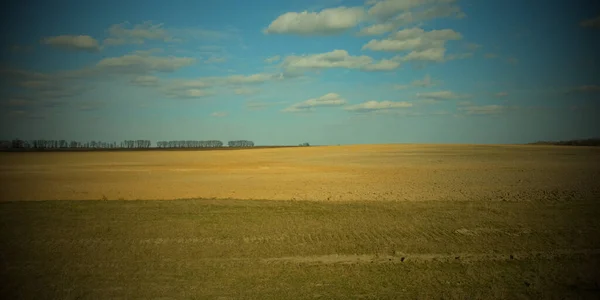 Belo Céu Nublado Sobre Terras Agrícolas Paisagem Primavera Vinheta — Fotografia de Stock