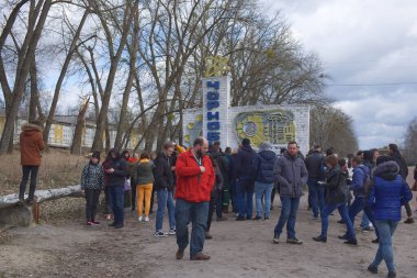 Çernobil, Ukrayna, 14 Mart 2020. Büyük bir turist grubu. 