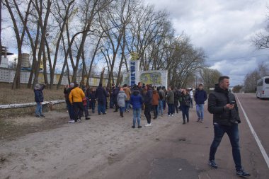 Çernobil, Ukrayna, 14 Mart 2020. Büyük bir turist grubu. 