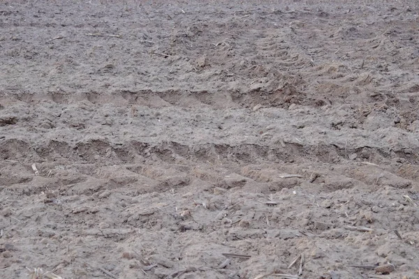 Sol Coulé Dans Champ Ferme Gros Plan Terres Agricoles Cultivées — Photo