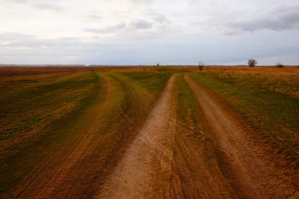 Twee Verschillende Onverharde Wegen Een Vork Twee Wegen Een Veld — Stockfoto