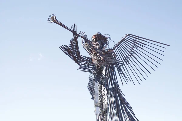 Chernobyl Ukraine March 2020 Metal Sculpture Trumpeting Angel Blue Sky — Stock Photo, Image