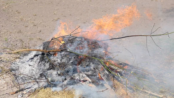 Stor Brasa Ute Det Fria Hög Med Aska Från Brända — Stockfoto