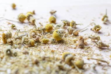 Şifalı kurutulmuş papatya dağınık