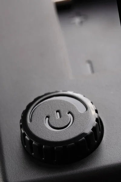 Botón de encendido y apagado de plástico negro con ajuste de potencia . — Foto de Stock