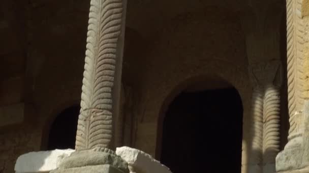 Patterned Columns Arched Passages Ancient Church Santa Maria Del Naranco — Stock Video