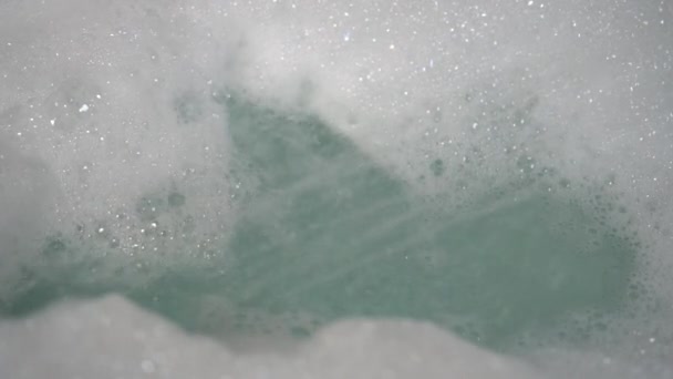 Stream Water Shower Blurs Bunch Foam Bathtub Bubbles Form Fall — Stockvideo