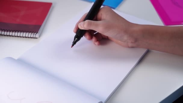 Nastolatek Pisze Słowa Cel Białej Kartce Albumu Czerwonym Długopisem Czarnej — Wideo stockowe