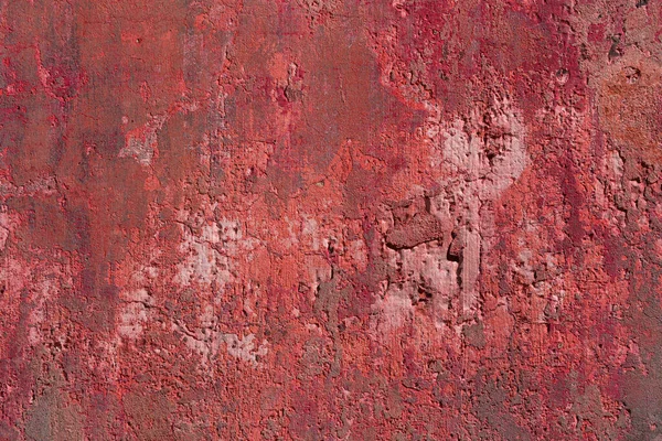 Rezavá Poškozená Betonová Stěna Oloupanou Barvou Skvrnami Červená Hnědá Abstraktní — Stock fotografie