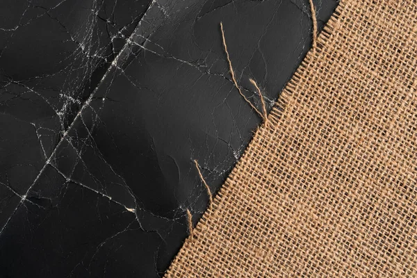 Arpillera Sobre Papel Arrugado Negro Con Arrugas Pliegues Fondo Abstracto — Foto de Stock