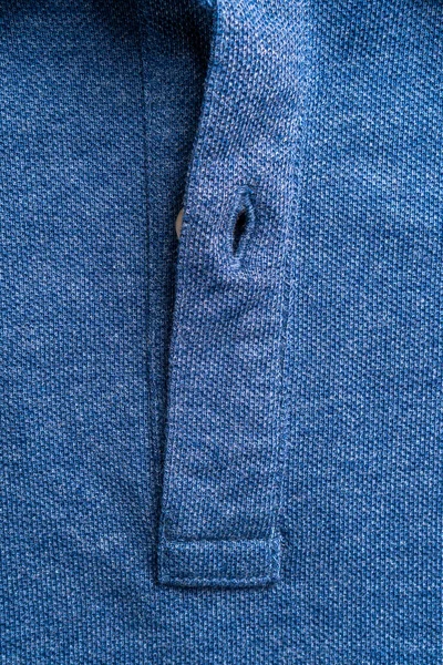 Closure Blue Polo Shirt Button Close Fashion Background Copy Space — Stock Photo, Image