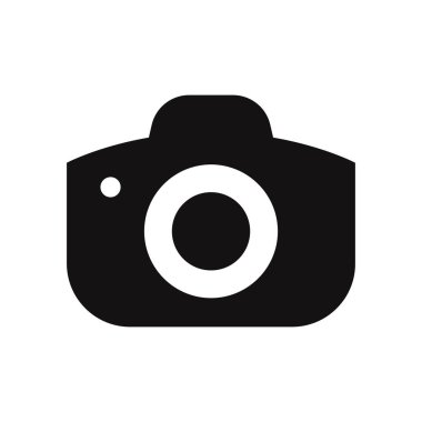 Fotoğraf kamera simgesi beyaz arka plan üzerinde izole. Modern, basit sembol modaya uygun bir tasarım tarzı web sitesi, mobil, için Kullanıcı arabirimi uygulaması, grafik, logo. Düz vektör öğesinin çizim. Eps10.