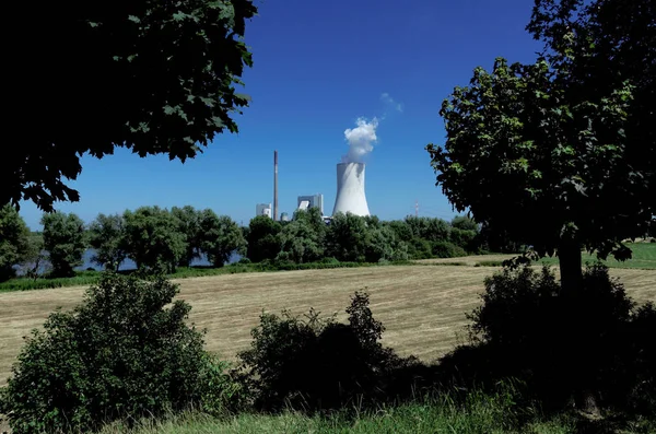 Buhar Duman Kömür Yakıtlı Elektrik Santrali Duisburg Walsum Soğutma Kulesi — Stok fotoğraf